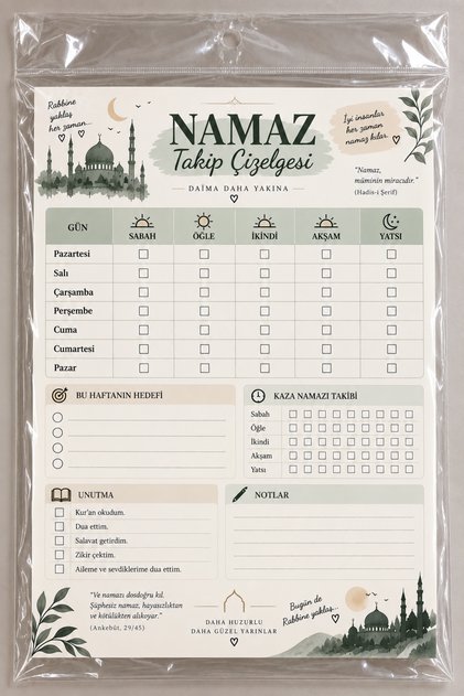 A5 Namaz Takip Çizelgesi – 50 Yaprak Kopar At Namaz Takip Defteri, Günlük 5 Vakit Namaz ve Kaza Takip Planlayıcısı