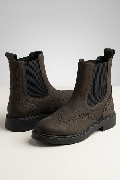 Anthracite Nubuck Genuine Leather Women's Elastic Boots Lightweight Casual Style New Season Women's Boots & Booties 100% Real Leather