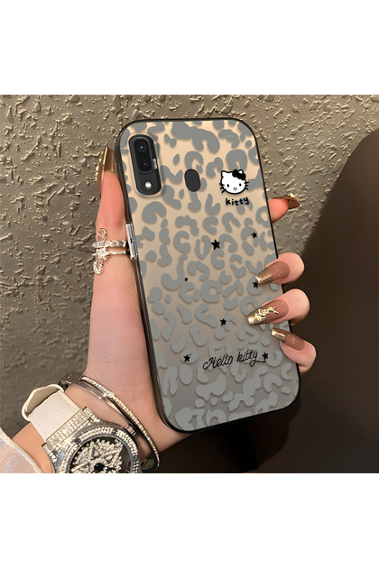 Samsung Galaxy A30/A20 Compatible Gray Leopard Pattern Phone Case, Star English Art Print