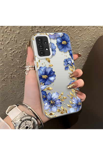 Samsung Galaxy A13 4G/5G Compatible Elegant Flower Case, Blue Flower Golden Branch Creative Flat Print