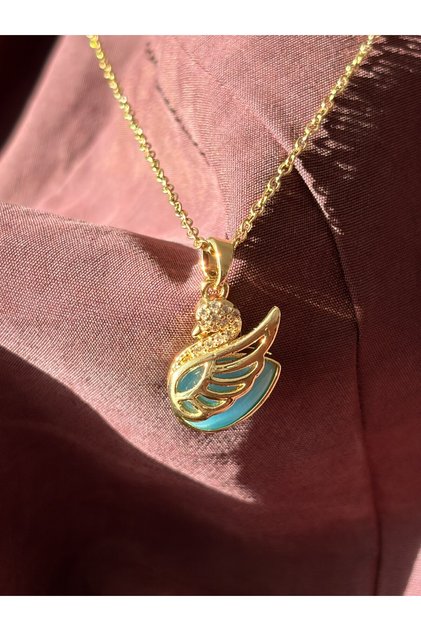 Çelik Gold Mavi Taşlı Kuğu Kolye