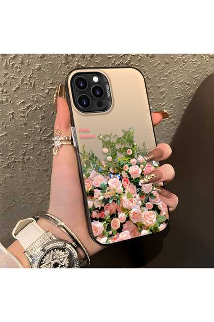 iPhone 14 Pro Max Compatible Pink Rose Flower Sea Phone Case, Floral Illustration Art Print