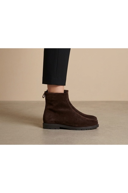 Genuine Leather Zippered Boots Women's Shoes