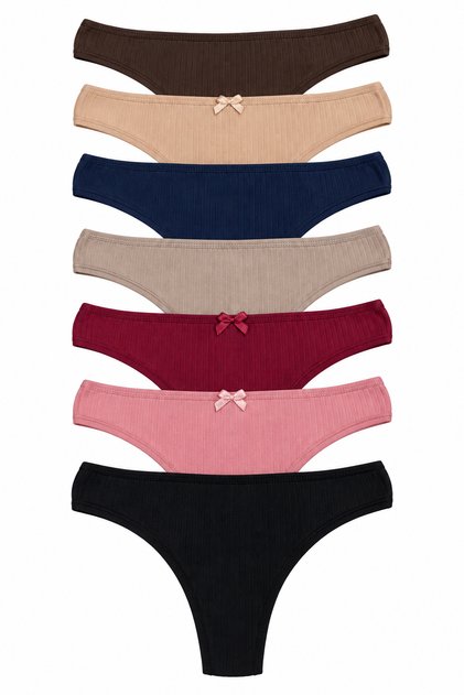 Chiloți de damă Tanga String Pachet de 7 Lycra Bumbac Camisole cu nervuri