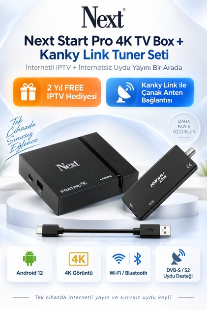 Start Pro 4K TV Box + Kanky Link Uydu Alıcısı Seti ve 2 Yıl IPTV Hediyeli