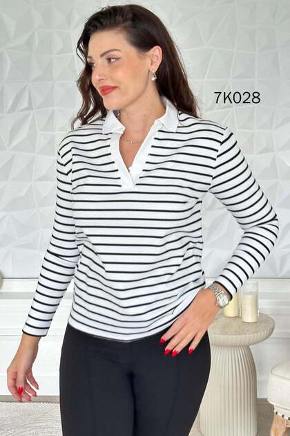 Polo Collar Striped 2 Thread Sweatshirt 7K028