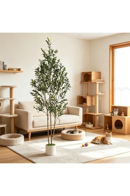 152cm (5FT) Artificial Olive Tree with Double Trunk & White Planter, Tall Faux Tree for Living Room Entryway Indoor Decor