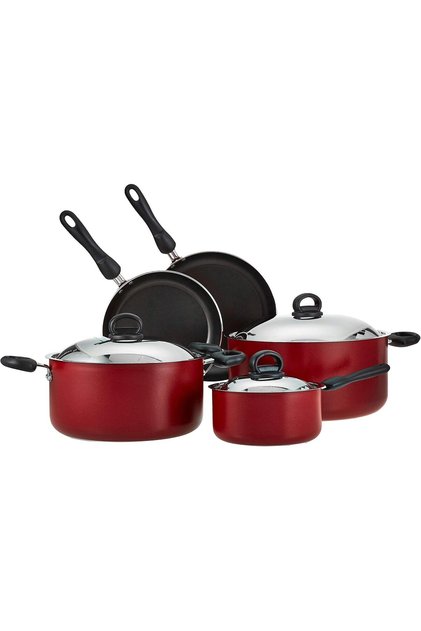 Pr20916 Non Stick 11 Pieces Cookware Set, Red, Aluminum