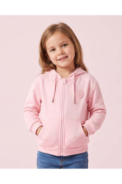 Girls Pink Zip Up Hooded Sweatshirt