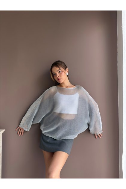 Bat Sleeve Openwork Knitwear Blouse