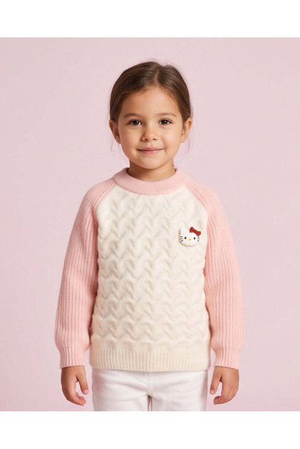 Girls Beige And Pink Knitted Pullover