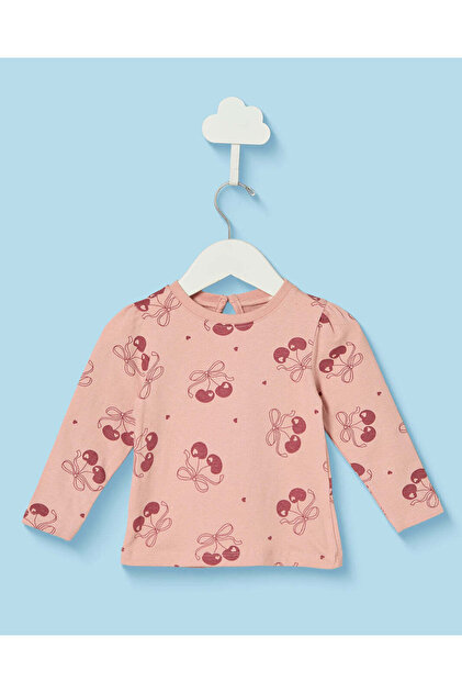 Infant Girls Pink Cherry Printed T-Shirt