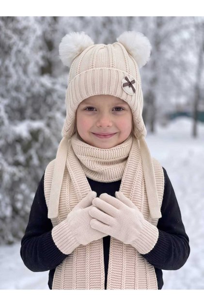 Kitti 4-8 Years Old Girls' Lined Scarf, Beanie, Gloves 3-Piece Set