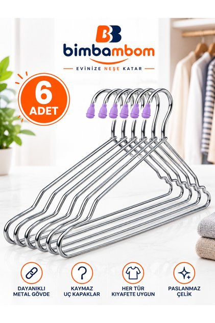 6 adet Tel Elbise Askısı, Tişört Askısı, Gömlek Askısı,kıyafet askısı Metal askı Organizer