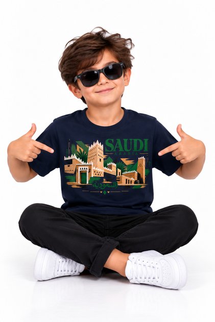 Saudi Arabia Heritage Traditional Architecture Arabic Graphic Kids T-Shirt