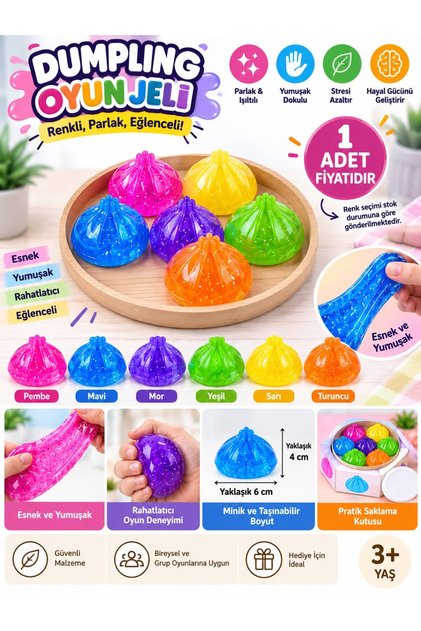 6 Farklı Renk Parlak ve Işıltılı Dumpling Slime Oyun Jeli – Esnek ve Yumuşak Eğlenceli Oyun Jeli