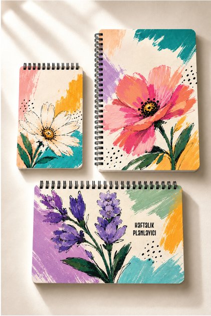 Planlama Seti | 3 Ayrı Özel Ürün | Günlük Planlayıcı | Haftalık Planlayıcı | To-do List | Flowers