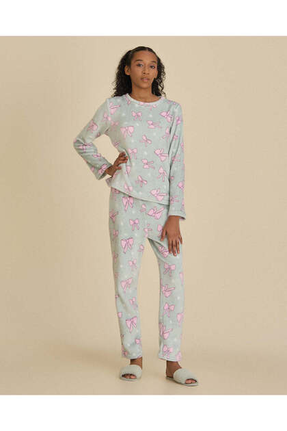 Senior Girls Blue Printed Pajama Set