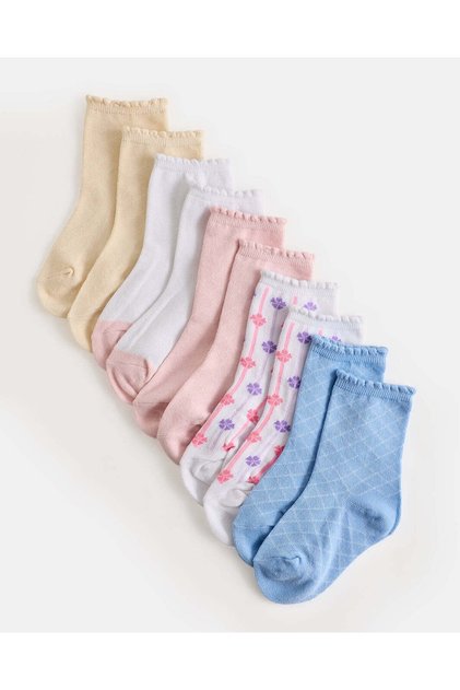 Girls Assorted Crew Socks With Scallop Edge (Pack Of 5)