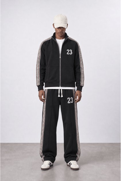 Men's 23 Stripe Detailed Doubleface Tracksuit Set Black