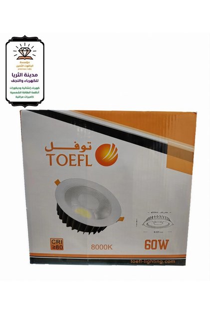 كشاف سقف دفن توفل (Tofel) دائري 60 واط - مقاس 8 بوصة (إضاءة بيضاء ناصعة 8000K)