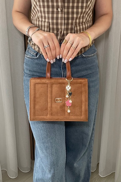 Women's Tan Suede Hand and Shoulder Bag - Adjustable Long Strap - with Charm Gift