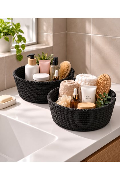 Set of 2 Decorative Woven Baskets – Bathroom, Kitchen, and Home Interior Organizer Storage Basket