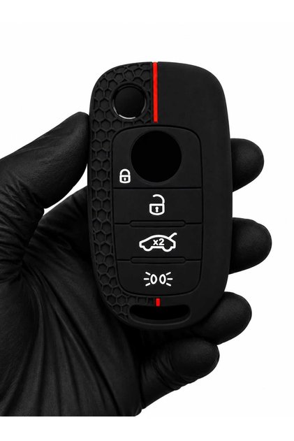 Fiat Egea Sustalı Honeycomb Patterned Key Case Black Red White Stripe Color