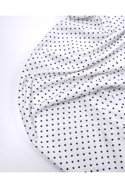 Ecru with Black Polka Dots Thin Soft Crinkled Jersey Fabric for Dresses & Blouses 150X210Cm