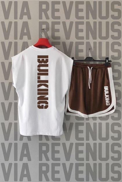 Bulking Sırt Printed Zero Sleeve Sports Tshirt and Special Sports Shorts Set