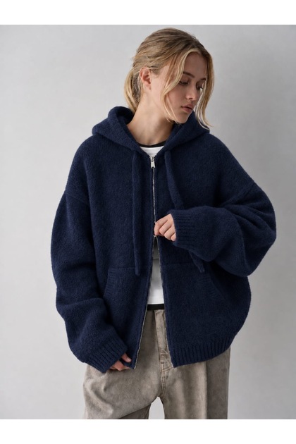 Women's Hooded Zippered Knitwear Cardigan Soft Hoodie Cardigan