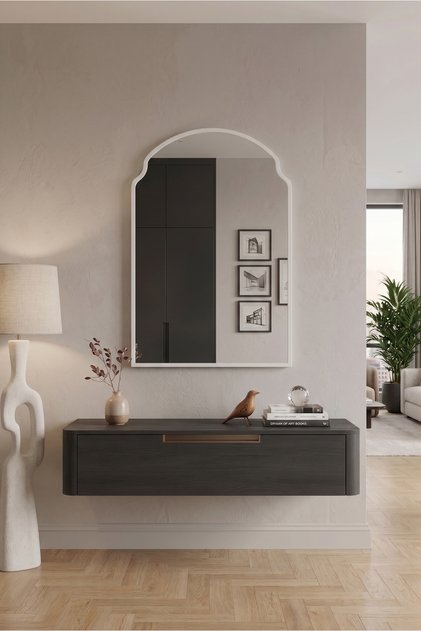İtalyan Dizayn Kemerli Ahşap Arkadan Çerçeveli Duvar Aynası Modern Dresuar & Banyo Aynası