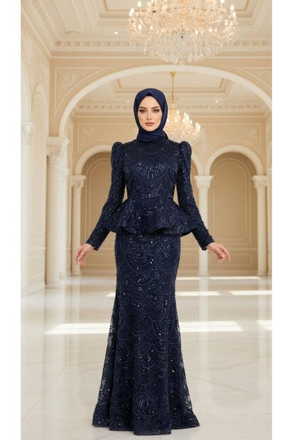 New Elegans Bel Detaylı Abiye Elbise-2496