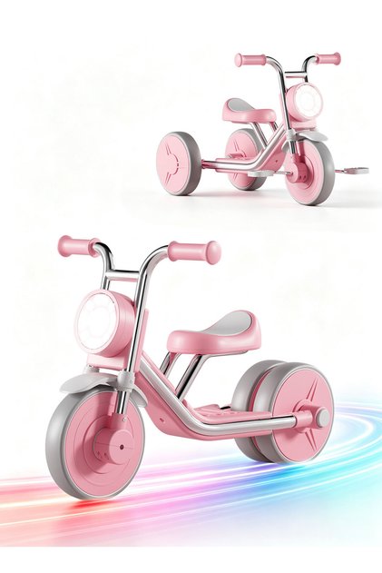 Kids Tricycles, 2-in-1 Bike and Tricycle with Large Wheels, with Music and Light, for 1-6 Years Boys and Girls
