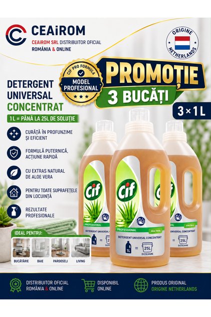 Cif Detergent Profesional Universal Concentrat Aloe Vera – Pachet 3 × 1 L
