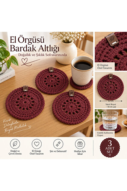 Hand Knitted Coaster | Set of 3