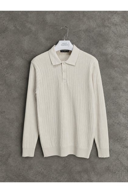 Men's Polo Collar Buttoned Ribbed Knit Sweater