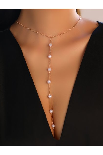 Faux Pearl Lariat Necklace