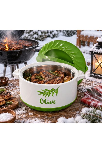 ARIAN Olive 5.5 L θερμομονωτική κατσαρόλα, εσωτερικό από ανοξείδωτο ατσάλι, με καπάκι – λευκό/πράσινο