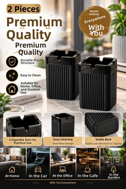 2 Pieces Square Black Striped Decorative Plastic Odorless Fireproof Ashtray Ash Tray