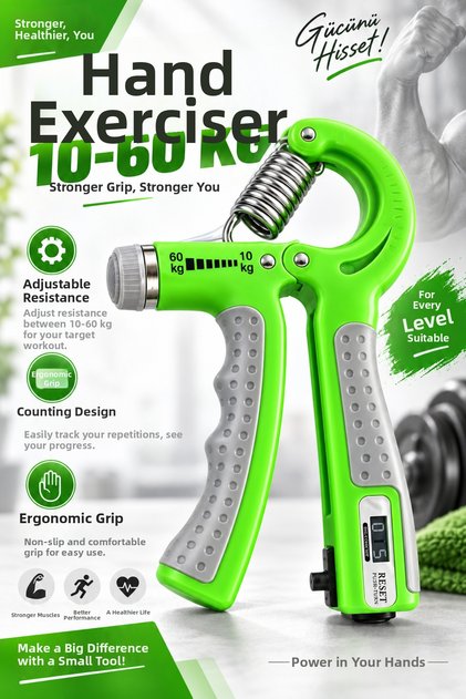 Adjustable Hand Spring 10-60 Kg, Hand Grip Strengthener with Counter, Forearm and Finger Exerciser 10-60 kg