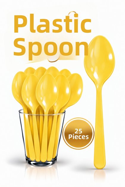25Pcs Yellow Color Spoon Hard Durable Plastic Luxury Disposable Birthday Party Serving Spoon