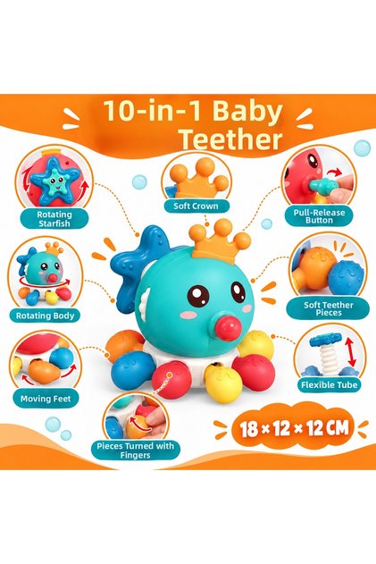 10-in-1 Baby Teether Octopus Sensory Activity Toy