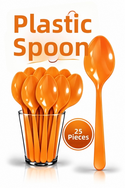 25Pcs Orange Colorful Spoons Hard Durable Plastic Luxury Disposable Birthday Party Presentation Spoon