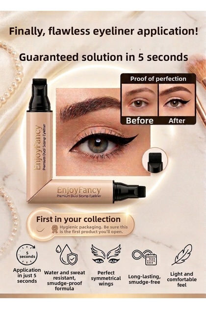 Zeonella Brown Waterproof Double-Sided Eyeliner Stamp Pen Compatible with Right and Left Eyes
