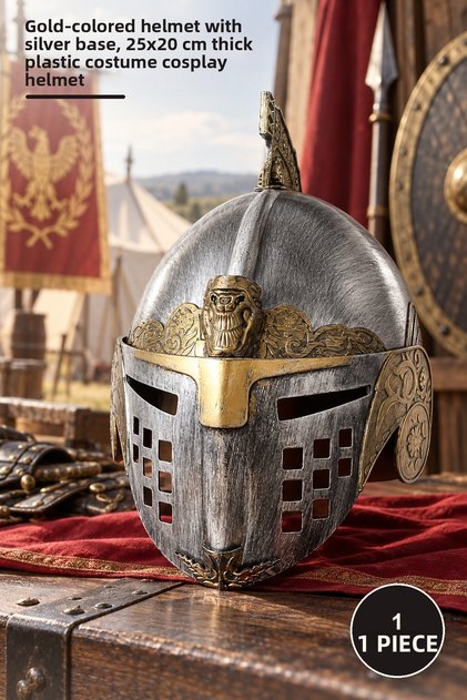 1 Piece Roman Byzantine Helmet – Silver with Gold Color Highlights, 25X20 cm Thick Plastic Costume Cosplay Helmet