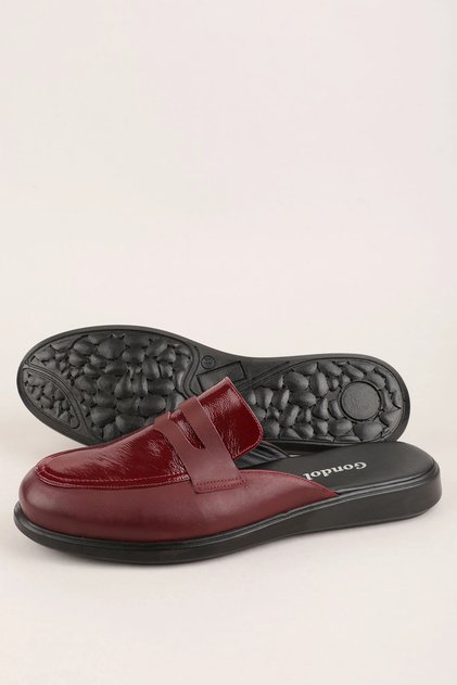 Men's Genuine Leather Groom Dowry House Slippers Mik.66 Claret Red