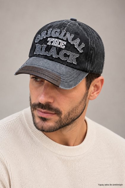 Original Black Unisex Vintage Hat Vintage Sports Cap Leather Detailed Casual Baseball Cap