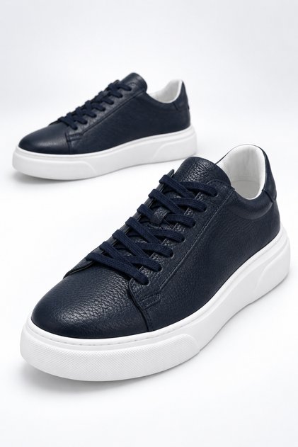 Fv006 Men's Navy Blue Genuine Leather Sneaker
