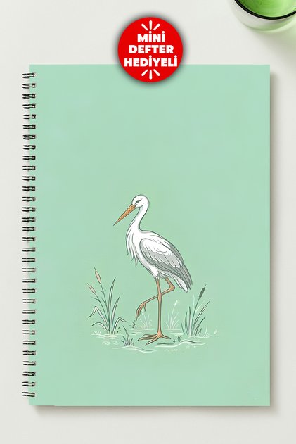 Leylek Themed Design A5 Metal Spiral Unlined Cardboard Cover 50Yp 100 Pages A5 Special Notebook